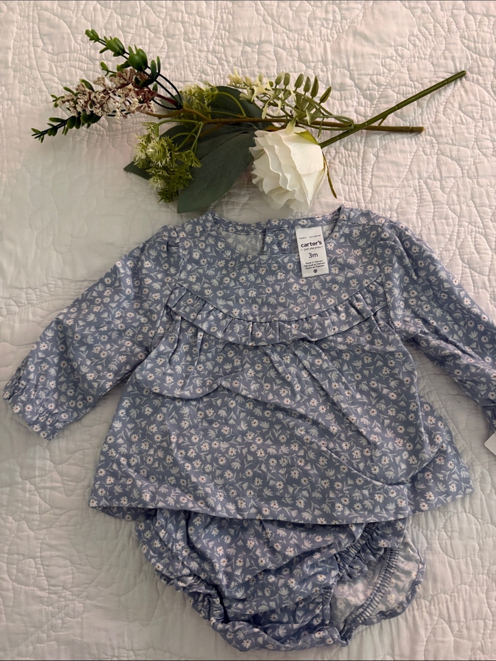Carter's Light Blue Floral Ruffle Top with Matching Bloomers